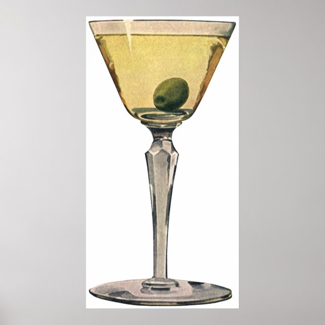 Vintage Drinks Beverages, Martini Olive Cocktail Poster (Front)