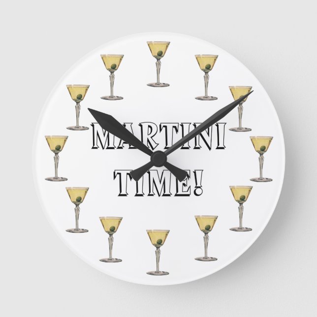 Vintage Drinks Beverages, Martini Olive Cocktail Round Clock (Front)