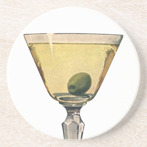 Vintage Drinks Beverages Martini Olive Cocktail Sandstone Coaster