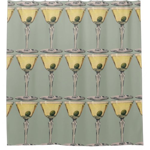 Vintage Drinks Beverages Martini Olive Cocktail Shower Curtain