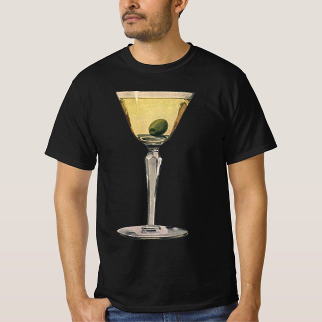 Vintage Drinks Beverages, Martini Olive Cocktail T-Shirt (Front)