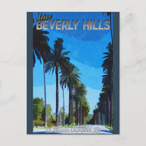 Vintage Drive Beverly Hills California Travel Postcard