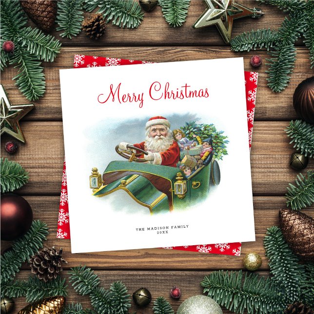 Vintage Driving Car Santa Non-Photo Holiday Card (Creator Uploaded)
