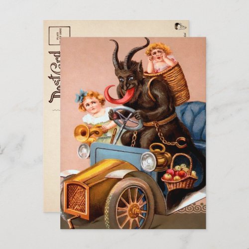 Vintage Driving Krampus Postcard