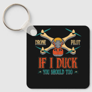 Vintage Drone Pilot If I Duck You Should Too RC Qu Keychain