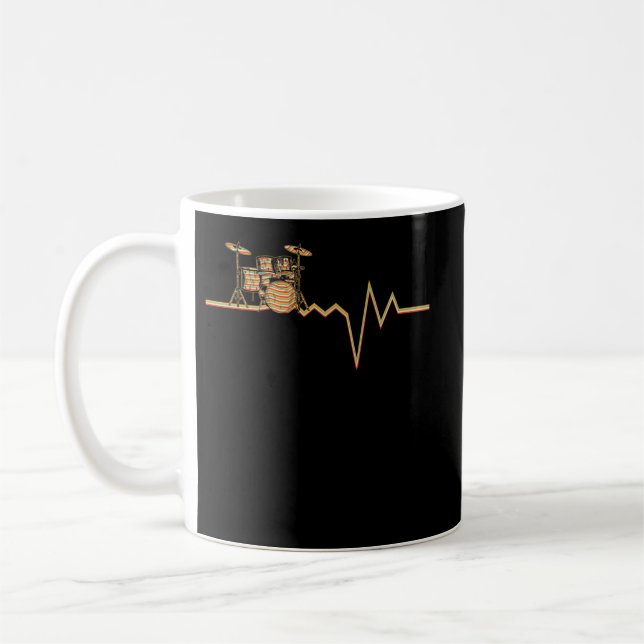 Vintage Drum Heartbeat Funny Drummer Gift Coffee Mug (Left)