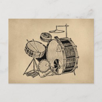 Vintage Drum Kit Drums Postcard by MusicShirtsGifts at Zazzle
