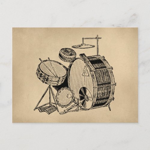 Vintage Drum Kit Drums Postcard