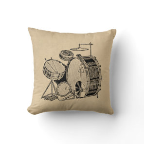 Vintage Drum Kit Drums Throw Pillow