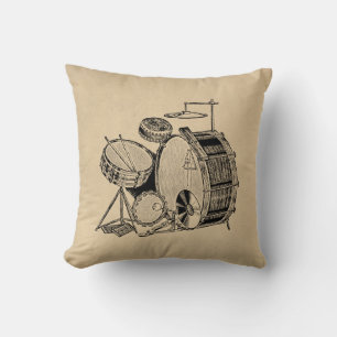Vintage Drum Kit Drums Throw Pillow