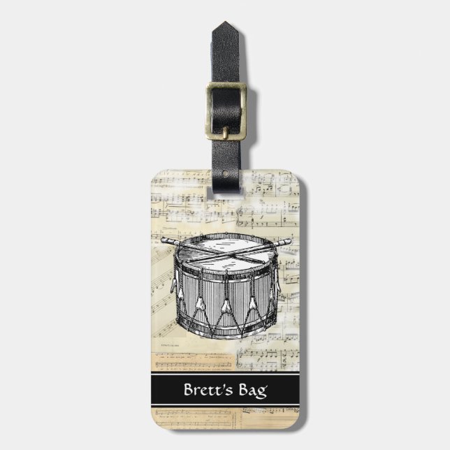 Vintage Drum Music Luggage Tag (Front Vertical)
