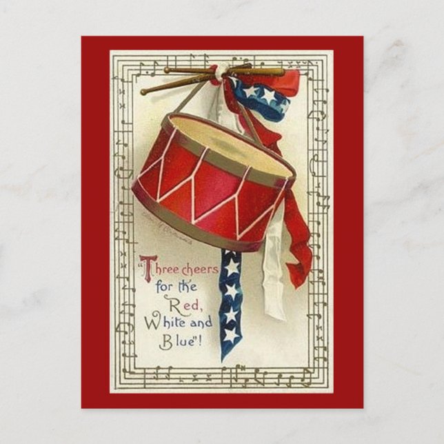 Vintage Drum & Ribbon - Postcard (Front)