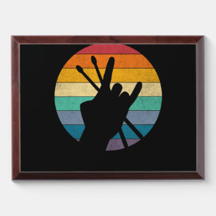 Vintage Drummer Drum Sticks Rock & Roll Hand Horns Award Plaque