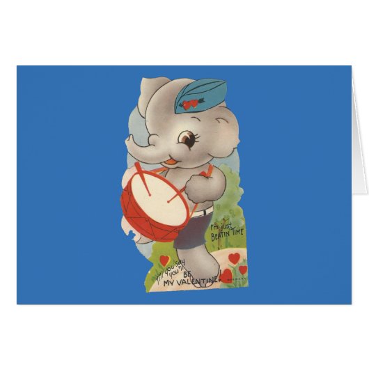 Vintage Drumming Elephant Valentine (Front Horizontal)