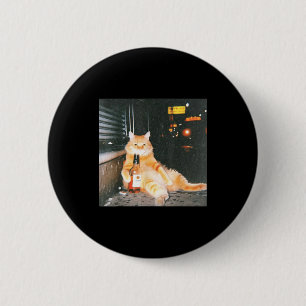 Vintage Drunk Cat Meme In Night Street Funny Cat L Button