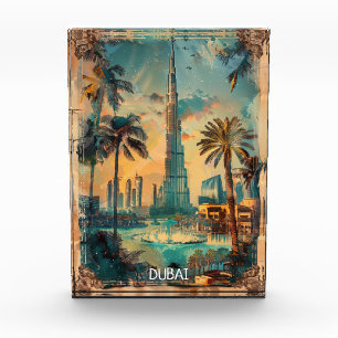 Vintage Dubai Burj Khalifa Skyline View  Photo Block