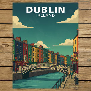 Vintage Dublin Ireland Ha'penny Bridge Travel Postcard