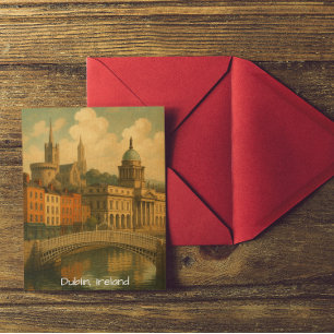 Vintage Dublin Travel Retro Ireland City Artwork Postcard