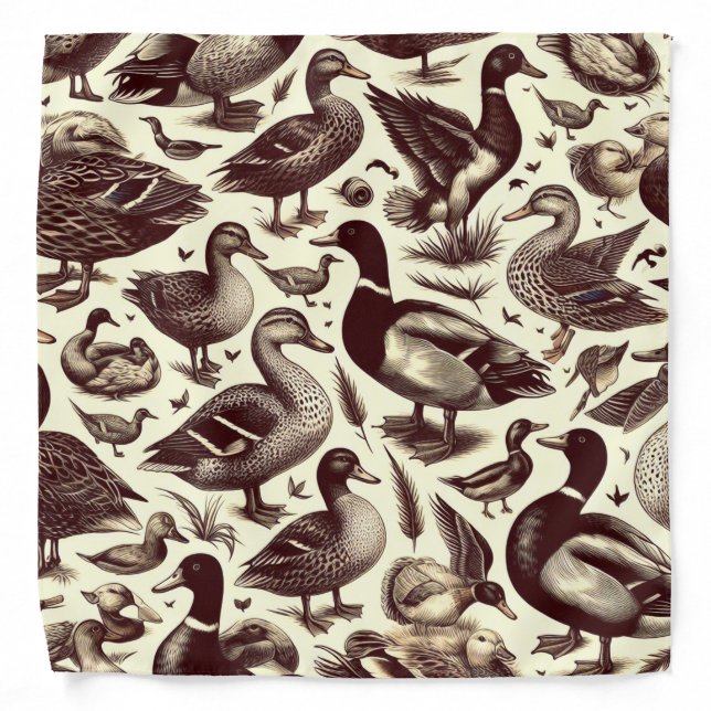 Vintage Duck and Goose Pattern Bandana (Front)