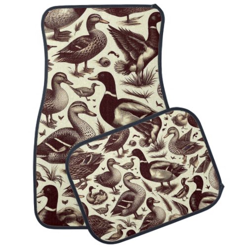 Vintage Duck and Goose Pattern Car Floor Mat