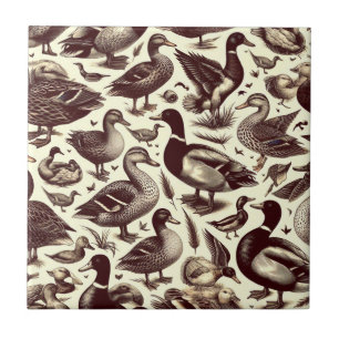 Vintage Duck and Goose Pattern Ceramic Tile