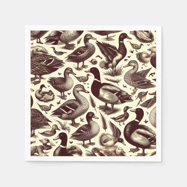 Vintage Duck and Goose Pattern Napkins (Front)
