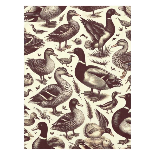 Vintage Duck and Goose Pattern Tablecloth (Front)