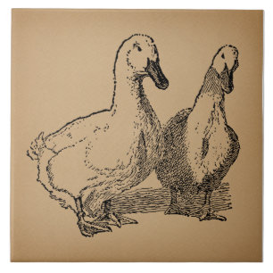 Vintage Duck Art Two Ducks Illustration Ceramic Tile