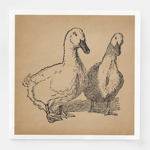 Vintage Duck Art Two Ducks Illustration Paper Dinner Napkins