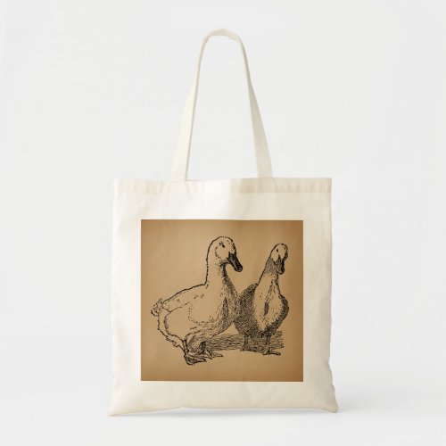 Vintage Duck Art Two Ducks Illustration Tote Bag