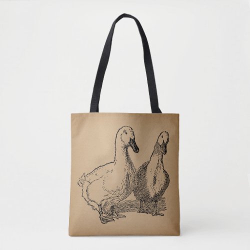 Vintage Duck Art Two Ducks Illustration Tote Bag