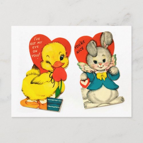 Vintage Duck  Bunny Childs Valentine postcard