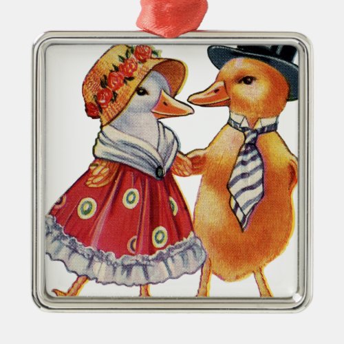 Vintage Duck Couple Metal Ornament
