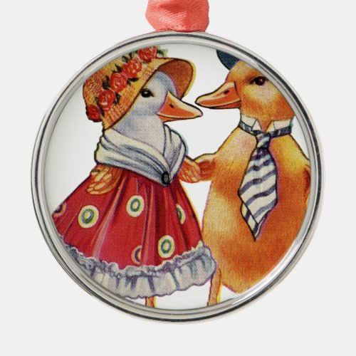 Vintage Duck Couple Metal Ornament