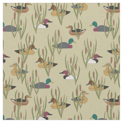 Vintage Duck Decoys in Cattails on Tan Fabric