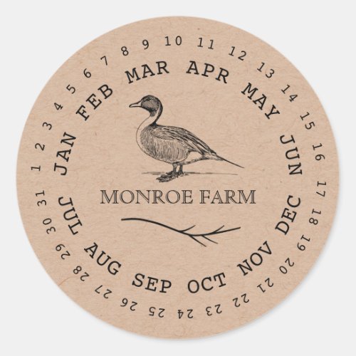 vintage duck farm encircled dates egg carton classic round sticker