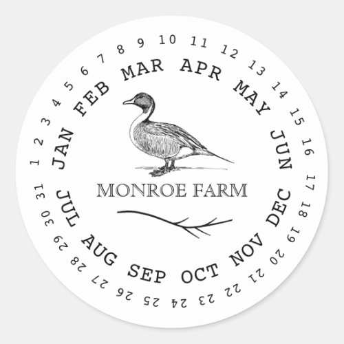 vintage duck farm encircled dates egg carton classic round sticker