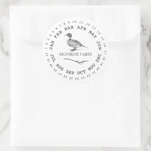 Vintage Duck Farm Encircled Dates Egg Carton Classic Round Sticker