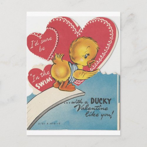 Vintage Duck Valentine Holiday Postcard