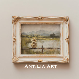 Vintage Duckling Painting Rustic Country Duck Pond Poster