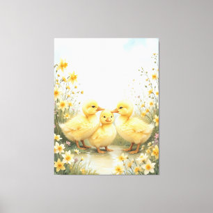 Vintage Duckling Trio Pastel Art Canvas Print