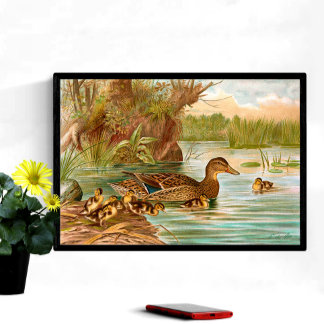 Vintage Ducks At The Pond 2 Poster