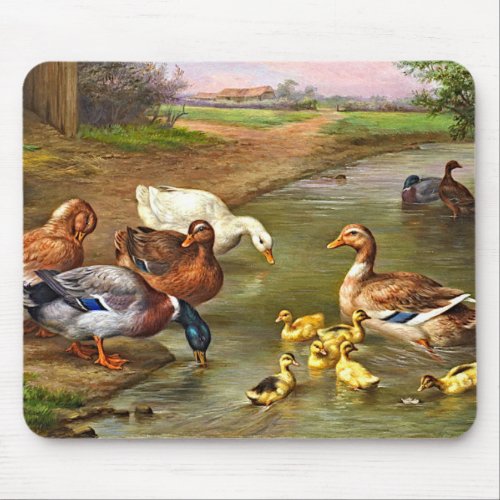 Vintage Ducks Ducklings Farm Animals Mouse Pad
