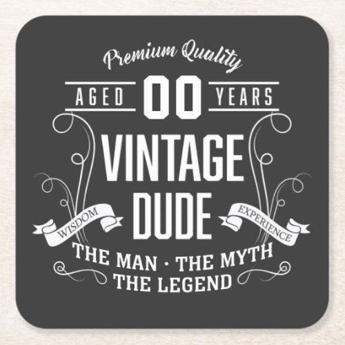Vintage Dude Custom Age Square Paper Coaster