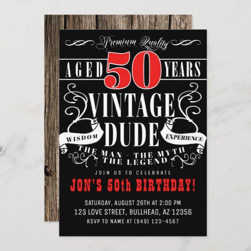 Vintage Dude Man Myth Legend Mens 50th Birthday Invitation
