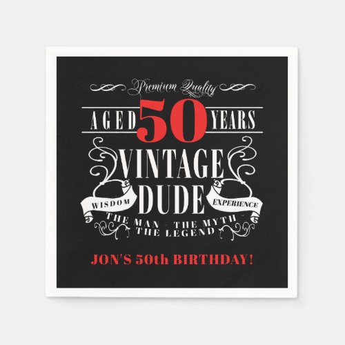 Vintage Dude Man Myth Legend Mens Birthday Napkins