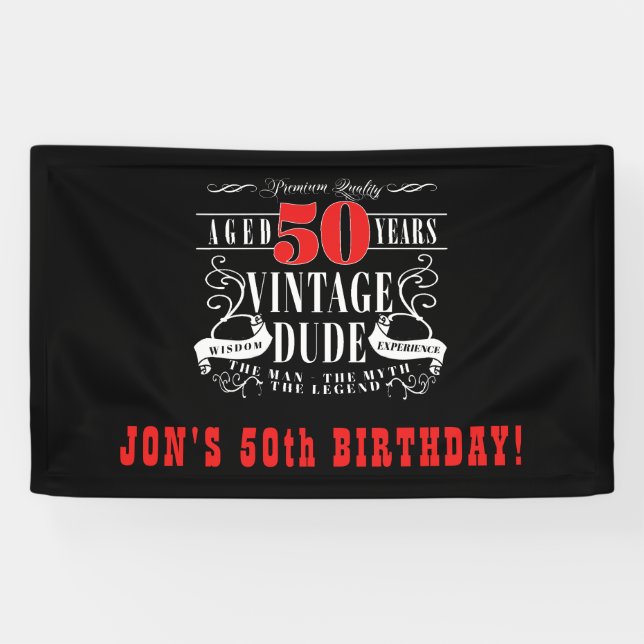 Vintage Dude Men's Birthday Banner (Horizontal)