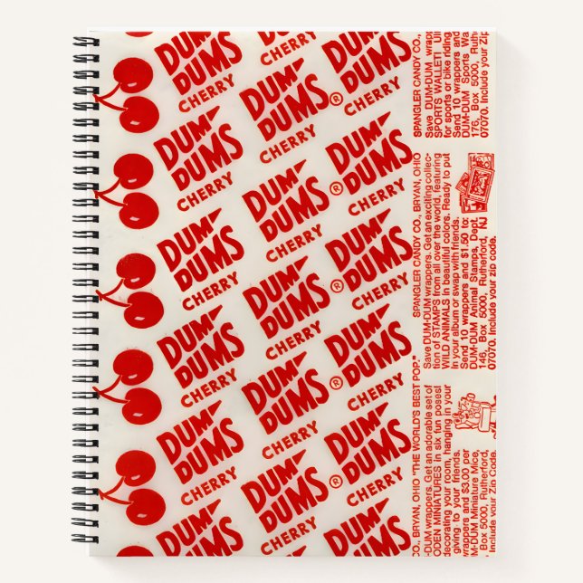 Vintage Dum Dums Cherry Wrapper Pattern Notebook (Front)