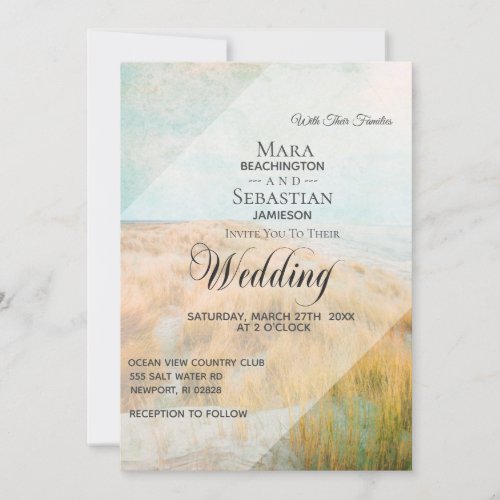 *~* Vintage Dune Pastel Beach Grass Wedding Invitation
