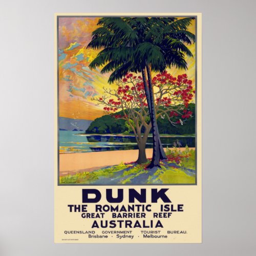 Vintage Dunk Great Barrier Reef Australia Travel Poster